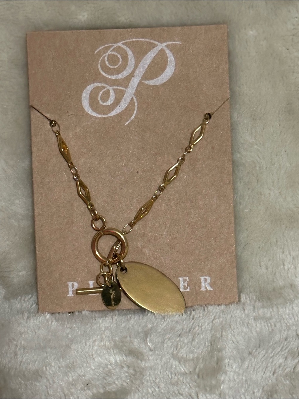 Plunder Gold-Tone Pendant Necklace - Oval Charm